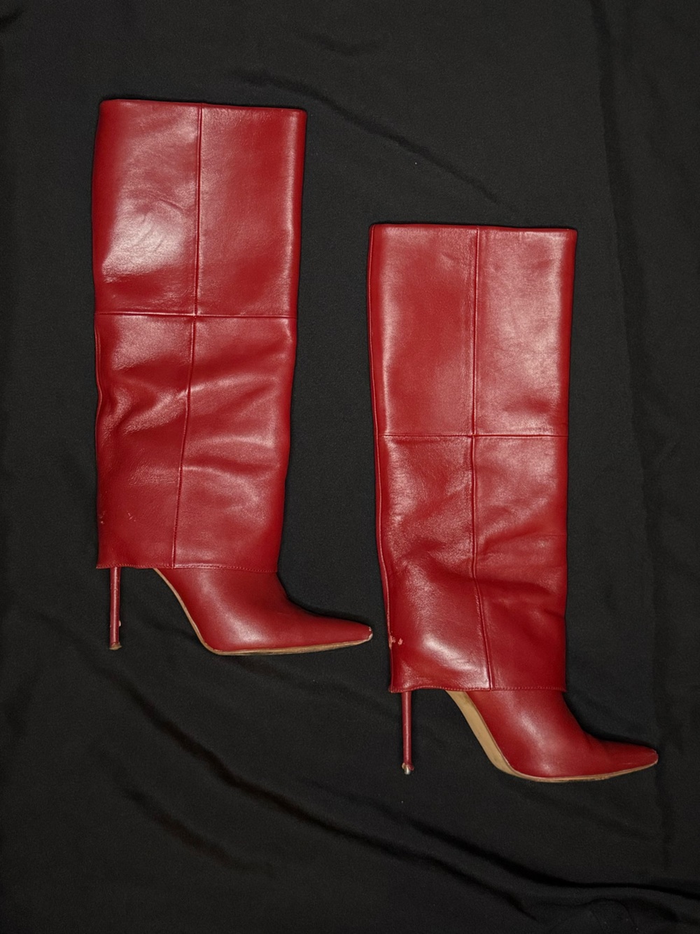 Steve Madden Red Leather Knee-High Stiletto Boots with Matching Shoulder Bag - Picture 2 of 7